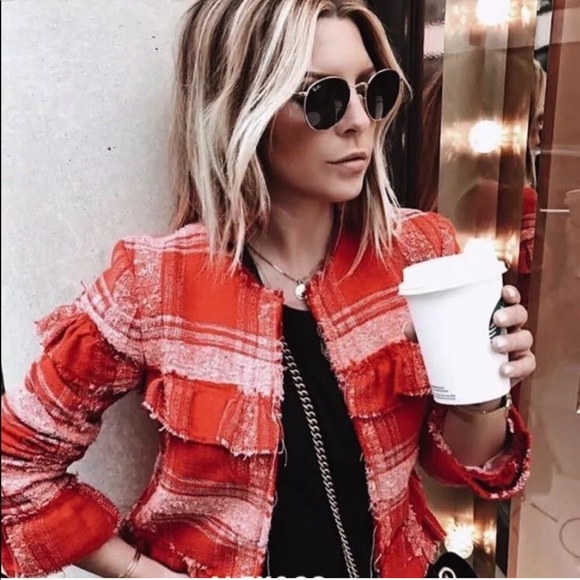 zara red plaid jacket